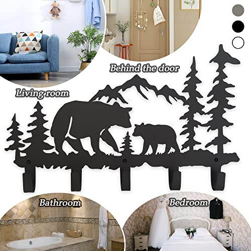 VIVICOMFY Metal Bear Coat Hooks Wall Art Decor-Bear Hangers and Key Holder-Animal Theme Hooks Sweet Home Decor for Storage, Living Room, Hallway, Office (Black)