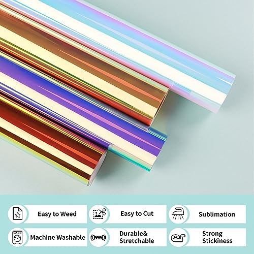 HTVRONT Holographic Heat Transfer Vinyl- 12" x 6ft Holographic HTV for Shirts, Hats, Holographic Iron on Vinyl for All Cutting Machines, Matellic Sheen, Easy to Cut & Weed (Blue-Purple)