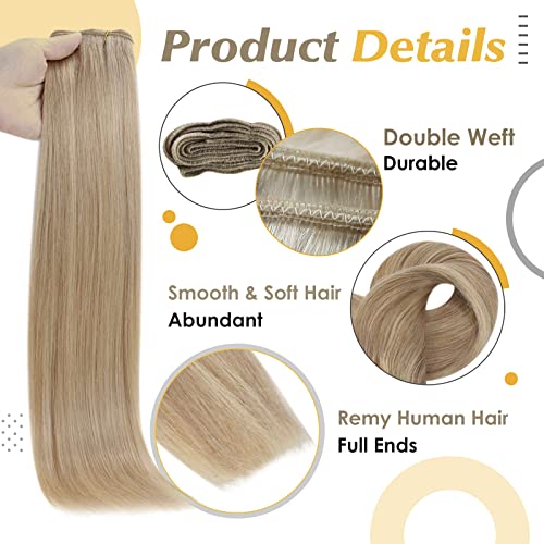 Full Shine Weft Hair Extensions Human Hair Balayage Blonde Straight Sew in Hair Extensions Brown Ombre Blonde And Brown Extensions Invisible Silky Brazilian Hair Extensions 14 Inch 100 Grams