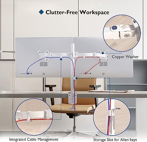 BONTEC Dual Monitor Desk Mount, Monitor Stand for 13–27 Inch LCD LED 2 Monitors, Ergonomic Full Motion Heavy Duty Double Arms Hold up to 22 lbs, VESA 75x75/100x100 mm