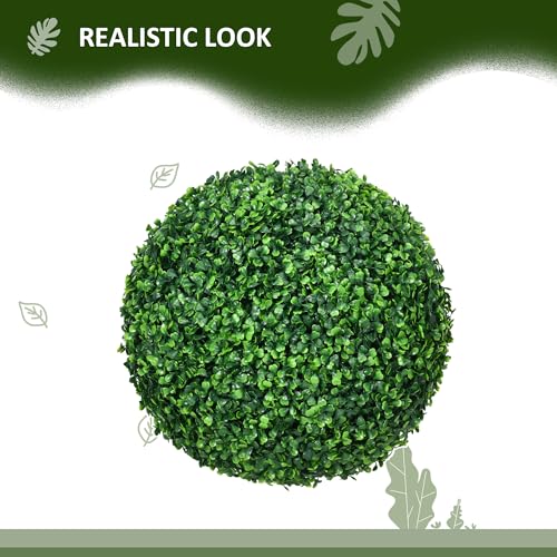 HOMCOM Set of 2 15.75 Inch Artificial Ball Boxwood Topiary Trees Balls, Indoor Outdoor Fake Plants for Home, Office & Living Room Decor