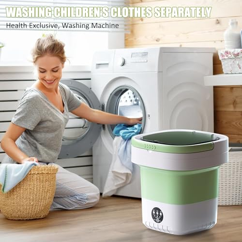 Portable washing machine,11L Upgraded Large Capacity Foldable Mini washing machine, small washer for Baby Clothes, Underwear or Small Items, Apartment, Dorm,RV Travel laundry Gift Choice.(Green)