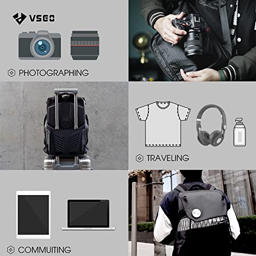 VSGO Camera Backpack Waterproof,15.6 inch Laptop Compartment with Rain Cover, Compatible for Sony Canon Nikon Camera, DJI Stabilizers, Lens Tripod Accessories 20L