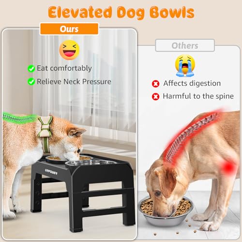 URPOWER Elevated Dog Bowls 4 Height Adjustable Raised Dog Bowl with No Spill Edge 2 Thick 50oz Stainless Steel Dog Food & Water Bowl Non-Slip Dog Bowl Stand for Small Medium Large Dogs and Pets