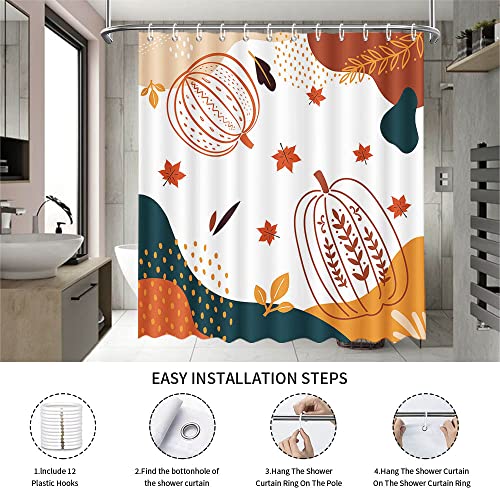 MEHOFOND 72x72 Inch Fall Shower Curtains for Bathroom Boho Pumpkin Shower Curtains Bohemia Bathroom Decor Mid Century Shower Curtain Waterproof and Machine Washable with 12 Hooks