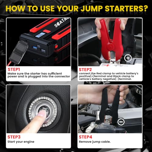 Scatach 002 4000A Car Battery Jump Starter,12V Jump Starter Battery Pack (up to 10.0L Gasoline and 8.0L Diesel Engine), Portable Jump Box with LED Display, 3 Modes Flashlight and Jumper Cable