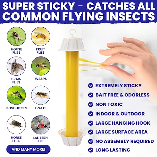 Fly Stick Sticky Fly Traps for Indoors and Outdoor 6pk. Non-Toxic Bait Free. Trap All Flies. Sticky Fly Traps for Indoors Outdoor Fly Catchers for Inside Home Bug Sticky Traps for Bugs Fly Sticky Trap