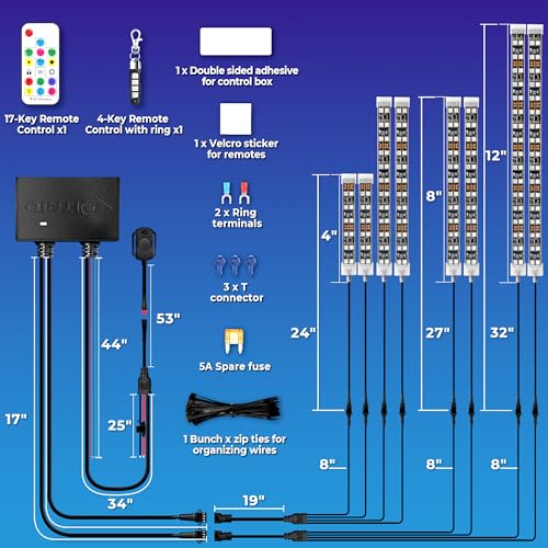 8PCS Double Row Motorcycle Led Lights with Brake Turn Signal,Underglow Light Kits with DITRIO APP/RF Remote Control, Dual Zone,Waterproof,12V Pixelglow RGB Lights for Motorcycles, Golf Carts, UTVs