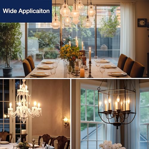 FLSNT CA11 E26 LED Candelabra Bulbs, Dimmable LED Chandelier Light Bulbs, 40W Equivalent, 2200K Warm White Light, 330LM, Amber Glass Finishing, 6 Pack