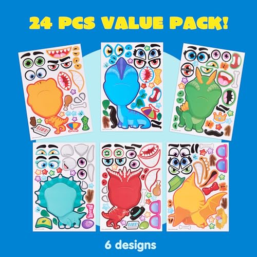 JOYIN 24 PCS 6"x 9" Make a face Stickers for Kids, Make Your Own Animal Dinosaur and Match Sticker Sheets with Dinosaur and Fantasy Animals Kids Crafts Party Favors Goodie Bags Stuffers for Kids