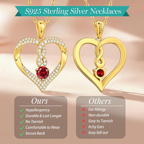 LOUISA SECRET Infinity Heart Birthstone Necklaces for Women, 925 Sterling Silver Forever Love Pendant Jewelry for Her, Ideal Gift for Wife, Girlfriend, Mom on Birthday, Anniversary, Mother's Day Gift