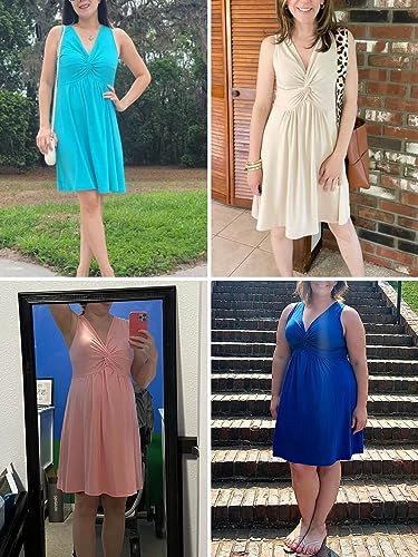 Veatzaer Women's V Neck Front Knotted Sleeveless Tank Dress Summer Solid Casual A Line Dress Green