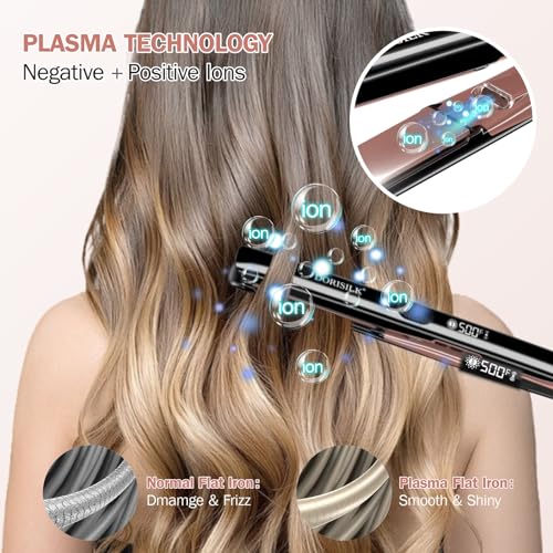 DORISILK 500 Degree High Temp Professional Hair Straightener，30s Fast Heating Ceramic Flat Iron ，2 in 1 Hair Straightener and Curler，Plasma Flat Iron Get Frizz-Free ，Dual Voltage for Travel Using