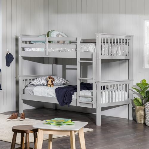 Walker Edison Resende Mission Style Solid Wood Twin over Twin Bunk Bed, Twin over Twin, Grey