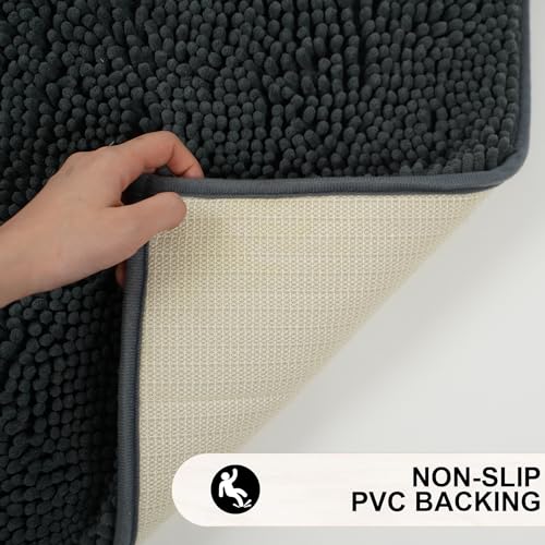 Bathroom Rug Mat Non Slip Black Extra Long Bath Mat for Bathroom Floor - Fluffy Soft, Ultra Absorbent and Machine Washable Striped Chenille Noodle Bath Runners Rugs for Bathroom (59" x 20", Black)