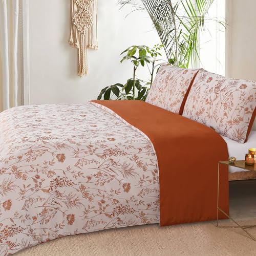 YINFUNG Flower Duvet Cover Floral Embroidered Burnt Orange Terracotta Rust White Queen Spring Wildflower Botanical Jacquard Textured 3 Pieces Bedding Set Country French Elegant