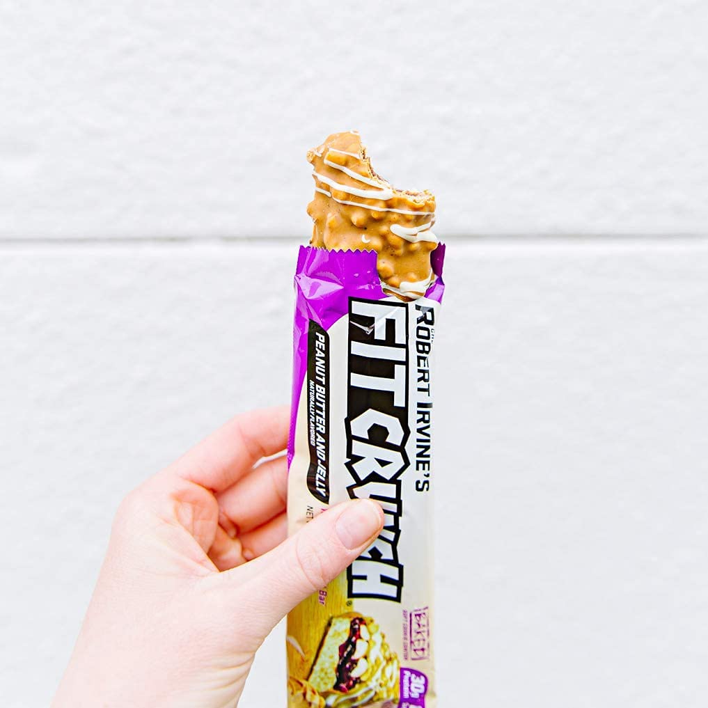 FITCRUNCH Snack Size Protein Bars, 6-Layer Baked Bar, 1g of Sugar, Gluten Free & Soft Cake Core (18 Bars, Peanut Butter and Jelly)