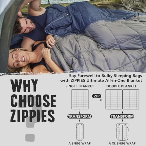 ZIPPIES 3M Thinsulate Insulation Puffy Camping Blanket for Cold Weather, Warm & Packable Camping Quilt with Zipper, Waterproof Outdoor Blanket for Hammock, Travel, Stadium, Gray