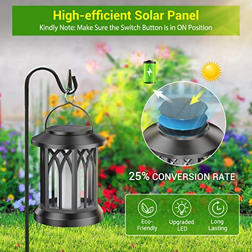 KOOPER Hanging Solar Lights Lantern Outdoor, Flickering Flames Solar Outdoor Lights, Solar Lanterns Outdoor Waterproof with Bigger Solar Panel, Auto ON/Off Solar Lantern for Yard Garden Decor, 2 Pack