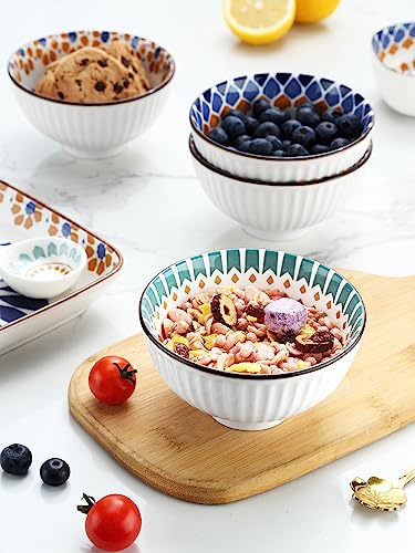 Yedio Small Bowls Set, White Ceramic Bowls of 6, 10 oz Porcelain Bowl for Kitchen Dessert Rice Side Dish Snack Soup Fruits Cereal Ice Cream, Microwave Dishwasher Freezer Oven Safe Easy Clean Stackable