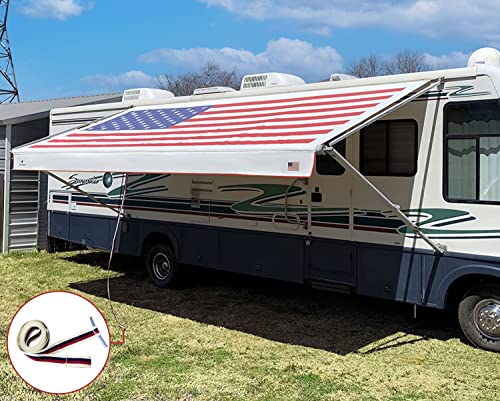 Tentproinc RV Awning Fabric Replacement 9'3''(Fit for 10' Awning) Camper Trailer Awning Fabric Super Heavy Vinyl Coated Polyester -USA Flag (Custom Look) Innovated 5 Year Weathering