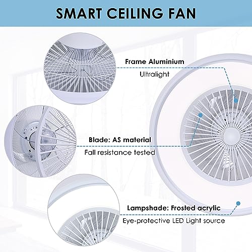 HUMHOLD 24" Low Profile Ceiling Fan with RGB Lights, Bladeless Ceiling Fan with Remote/APP/Voice Control, 6 Speeds Flush Mount Smart Ceiling Fan for Kids Bedroom/Kitchen/Dining Room