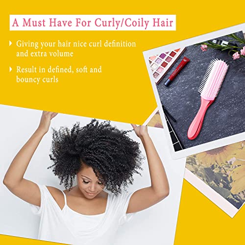 KTKUDY Curl Defining and Shaping Brush - 9 Rows for Separating and Finishing Thick, Wavy, Curly or Coily Hair (Pink)