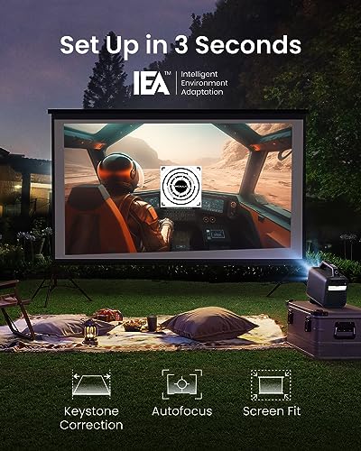 NEBULA Mars 3 Outdoor Portable Projector, 1000 ANSI Lumens, AI-Powered Image, Built-In Battery with 5 Hour Playtime, Android TV, 200 Inch Home Theater, Camping, Road Trip, Backyard, or Anywhere