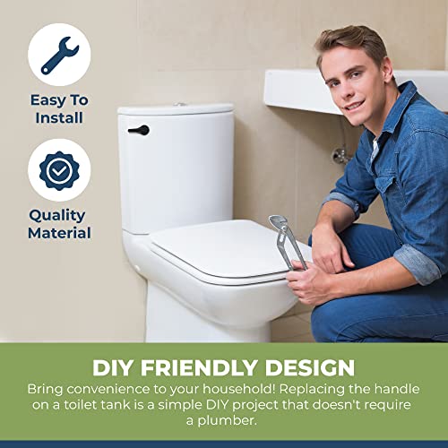 RAVINE Universal Toilet Handle Lever Replacement - Zinc Modern Black Toilet Handle with Brass Arm - Front Mount Toilet Flush Lever Compatible w/Most Toilet Tanks - Rubber Gasket Included