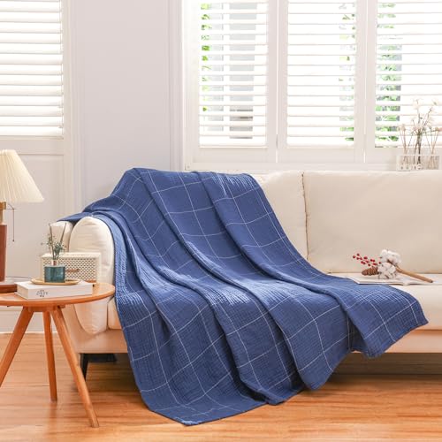 Beoty Lake Muslin Throw Blanket for Adults and Kids, 100% Cotton Throw Blanket for All Season Cozy Soft and Lightweight Fall Blanket 80''×60'' Large Size Thin Blankets for Bedding Couch -(Light Tan)