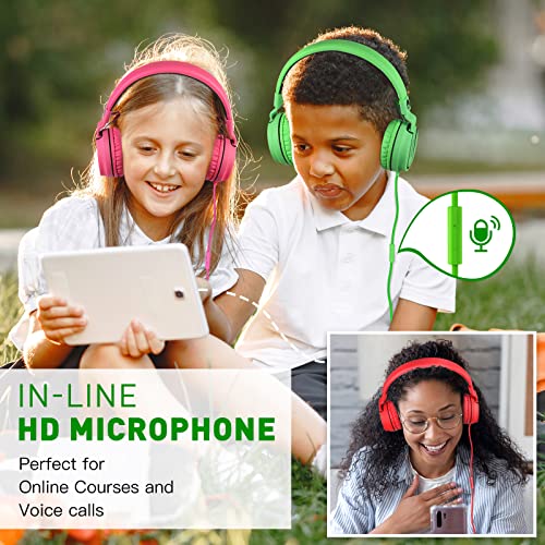 rockpapa 950 Wired Headphones for Kids Girls Boys for School Classroom with Microphone, On-Ear Foldable Corded Headphones with Jack 3.5mm for Laptop Computer Tablet Chromebooks Black Green