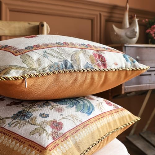 patdrea Designer Pack of 4 Square Throw Pillow Covers,Farmhouse Linen with Rustic Lifestyle Pattern Pillows Cover,Decorative Pillowcases Cushion for Bed Living Room Outdoor Car