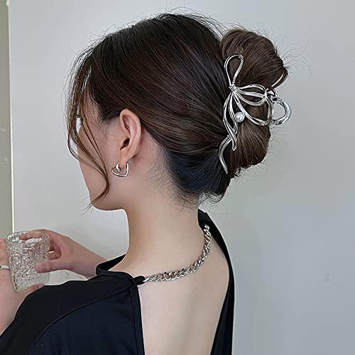 Crystal Tulip Hair Claw Clip, 4inch Diamond Cute Metal Flower Shark Clip Non Slip Hair Clamp Claws for Women Girls