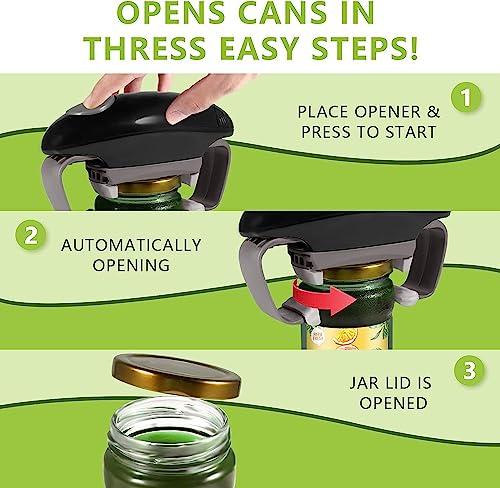 Higher Torque Electric Jar Opener for Seniors with Arthritis Fit Almost Jar Size, Strong Tough Automatic Jar Opener for Weak Hands, Hands Free Battery Operated Bottle Opener for Arthritic Hands, Black