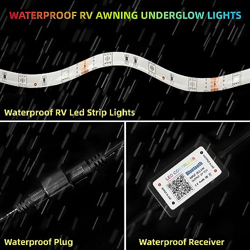 ROLiGHTiC 25FT RV Awning Lights Strip, 12V Multi-Color RV Underglow Led Lights, Camper Underbody Accent Lighting with APP RF Control for Motorhome Travel Trailer Concession Stands Food Trucks