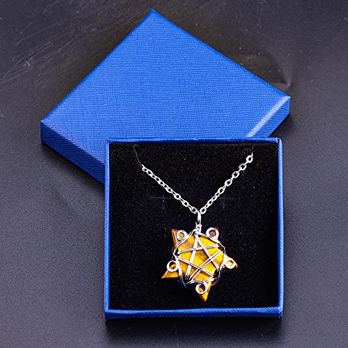 FORBY Natural Five-Star Shaped Crystal Necklace Silver Wire Wrapped Pentagram Pendant Gemstone Jewelry For Women Necklaces Trendy Crystal Necklace Healing Crystal Necklace Pendant