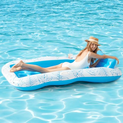 Inflatable Pool Float Lounge for Adults, BAIAI Large Pool Floaties Rafts for Adults with Headrest Drink Holder Sun Tanning Floats for Swimming Pool with Holes Lake Float Summer Beach Pool Party