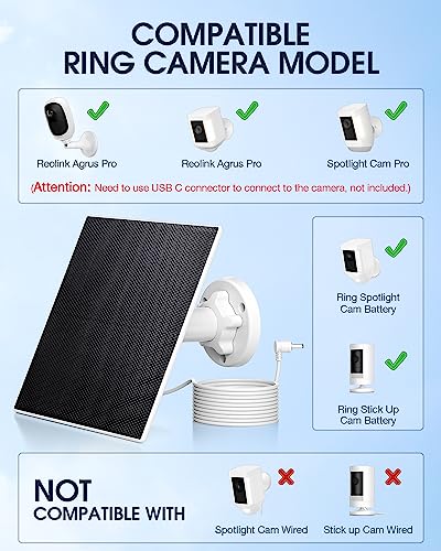 EBL Solar Panel Compatible for Ring Camera, 5V 5W Portable Camera Solar Charger Compatible for Spotlight Cam Battery and Stick Up Cam Battery 2nd & 3rd Gen