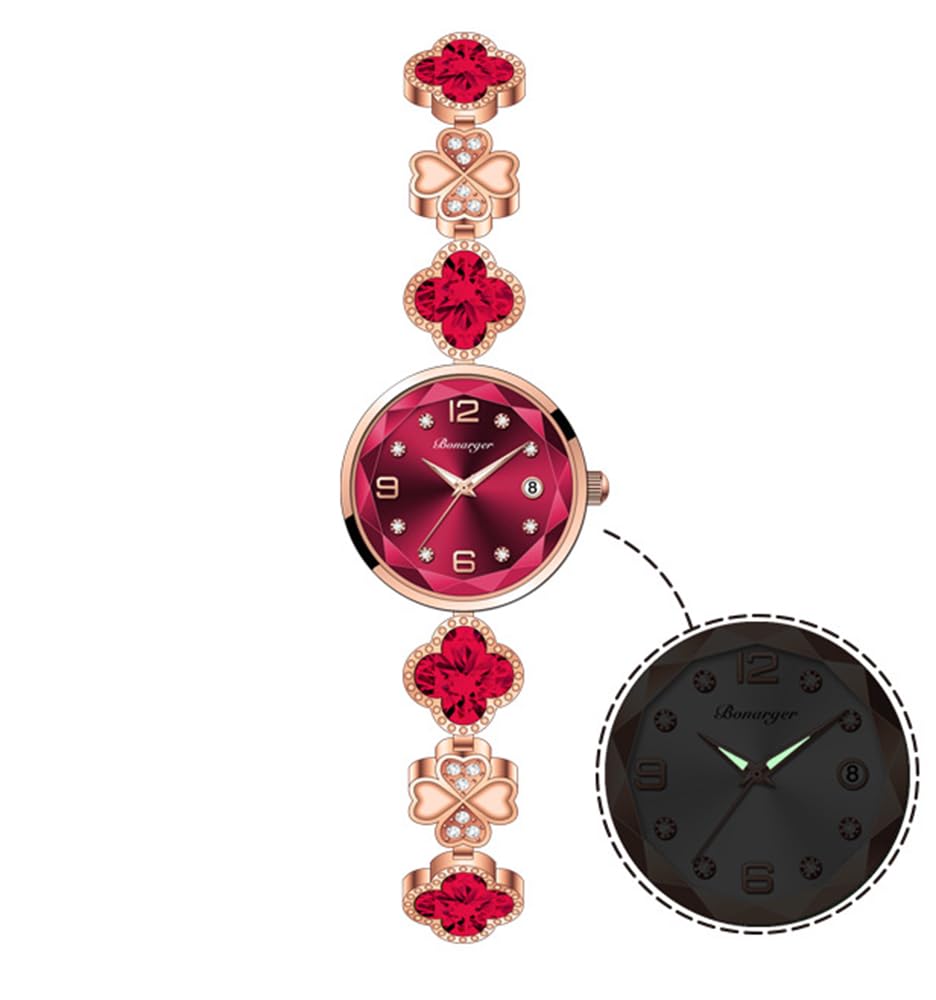 BESTKANG Women's Bracelet Watch Women Luxury Dress Ladies Stainless Steel Luminous Waterproof Date Wrist Watches (Red)