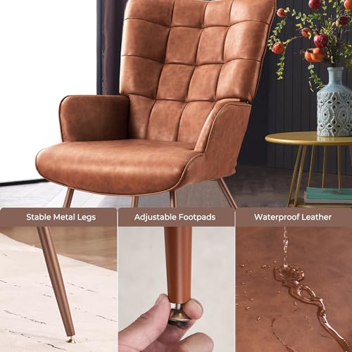 Kosydown Basic Leather Accent Chair, Brown Living Room Chair,High Back Accent Chair,PU Faux Leather Wingback Chair, Bedroom Chair