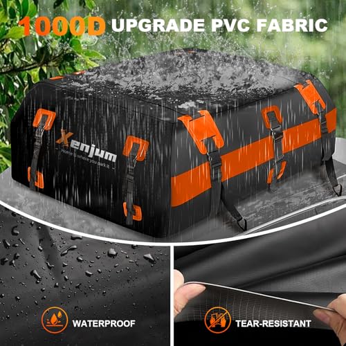 1000D Waterproof Car Roof Cargo Carrier, Upgrade Car Roof Top Bag for All Cars Rooftop Storage with/Without Rack, Soft Vehicle Luggage Box with Anti-Slip Mat, A Security Lock (15 Cubic Feet)