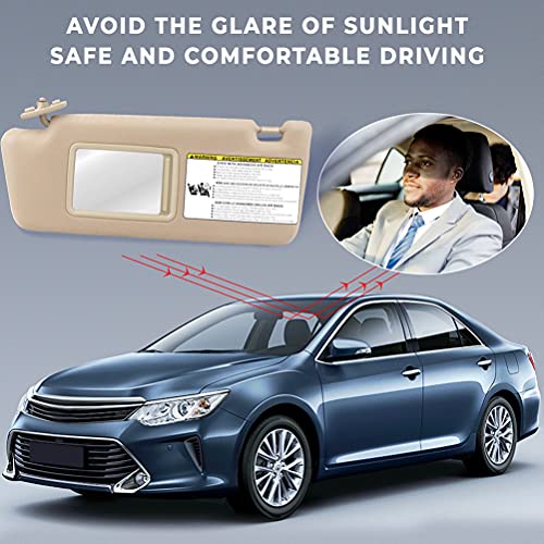 SCITOO Left Driver Side Beige Sun Visor Assembly fit for 2005 2006 2007 2008 2009 2010 2011 2012 2013 2014 for Toyota for Tacoma Without Sunroof(74320-04180-E1, 74320-04181-E1)
