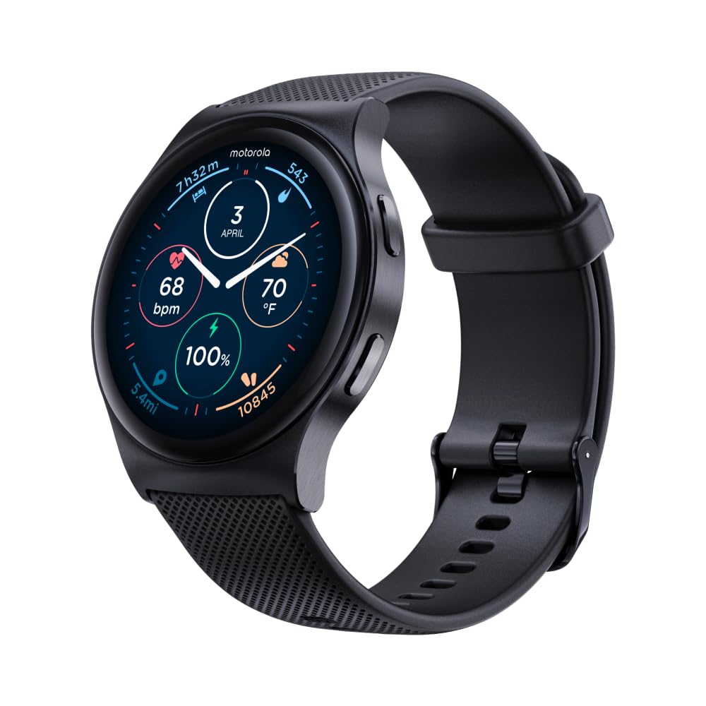 Motorola Moto Watch 120 - Premium Smartwatch for Men with AMOLED Display, 10-Day Battery, Heart Rate & SpO2 Tracking, Fitness & Health Monitoring, Compatible with Android and iPhone - Phantom Black