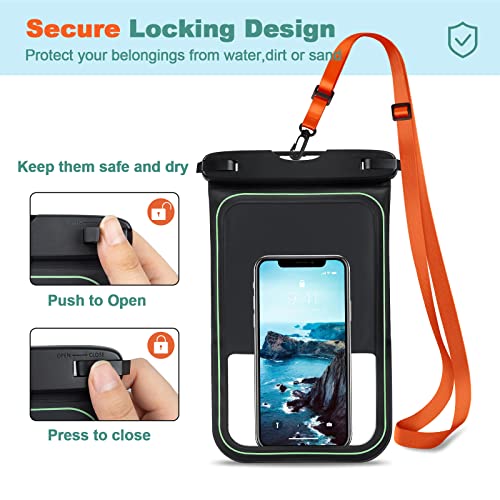 SUPFINE 2 Pcs Waterproof Phone Pouch Floating Case, Large Cell Phone IPX8 Dry Bag with Lanyard for iPhone 16 Pro Max/15/14/13//Galaxy S24 Ultra/S23/S22 Vacation Swimming Beach Travel Essentials-Black