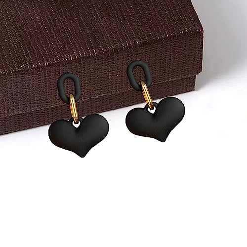 Chanaiqw Big Heart Earrings Dangling Heart Drop Earrings for Women Love Heart Dangle Earrings Valentine's Day Mother's Day Gift (Blackish Green)