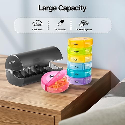 Sukuos Weekly Pill Organizer 7 Day 2 Times a Day, Large Daily Pill Box Easy to Open, AM PM Pill Case for Medicine/Vitamin/Fish Oil/Supplements