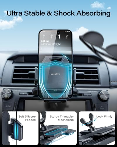 APPS2Car Sturdy CD Slot Phone Mount with One Hand Operation Design, Hands-Free Car Phone Holder Universally Compatible with All iPhone & Android Cell Phones, for Smartphone Mobile