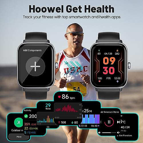 Hoowel Smart Watches for Men/Women,1.8'' Alexa Built-in Fitness Tracker Watch with Bluetooth Calls, IP68 Waterproof, Heart Rate/Sleep/SpO2/Stress Monitor, 100+ Sport Modes for Android & iPhone