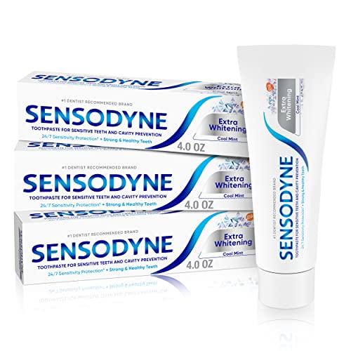 Sensodyne Extra Whitening Sensitive Teeth and Cavity Prevention Whitening Toothpaste, Amazon Exclusive, Cool Mint -4 Ounces (Pack of 3)