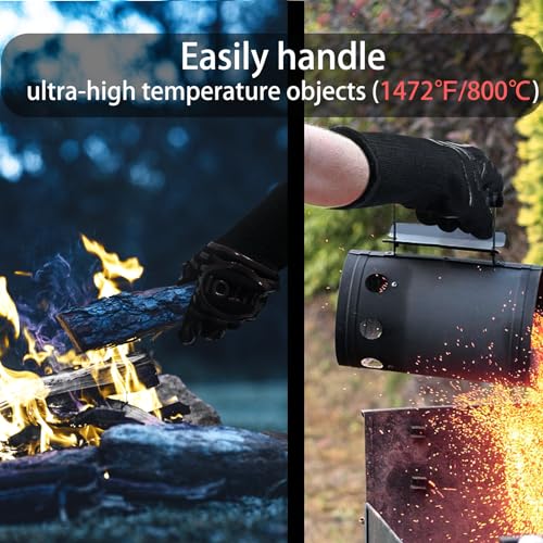 UTOI BBQ Grill Gloves, 1472°F Heat Resistant Barbecue Gloves Oven Mitts, Silicone Non-Slip Cooking Gloves for Kitchen, Grilling and Baking, EN407 Certified, 13 inch Long, Black, XL Size, 1 Pair